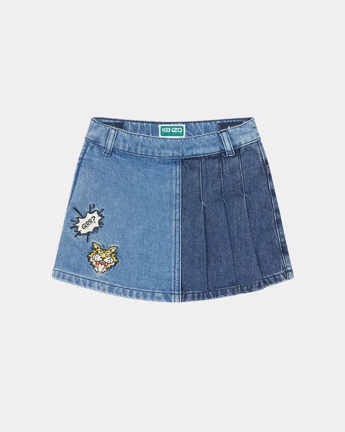 Kenzo Girls Blue Denim Pleated Skort