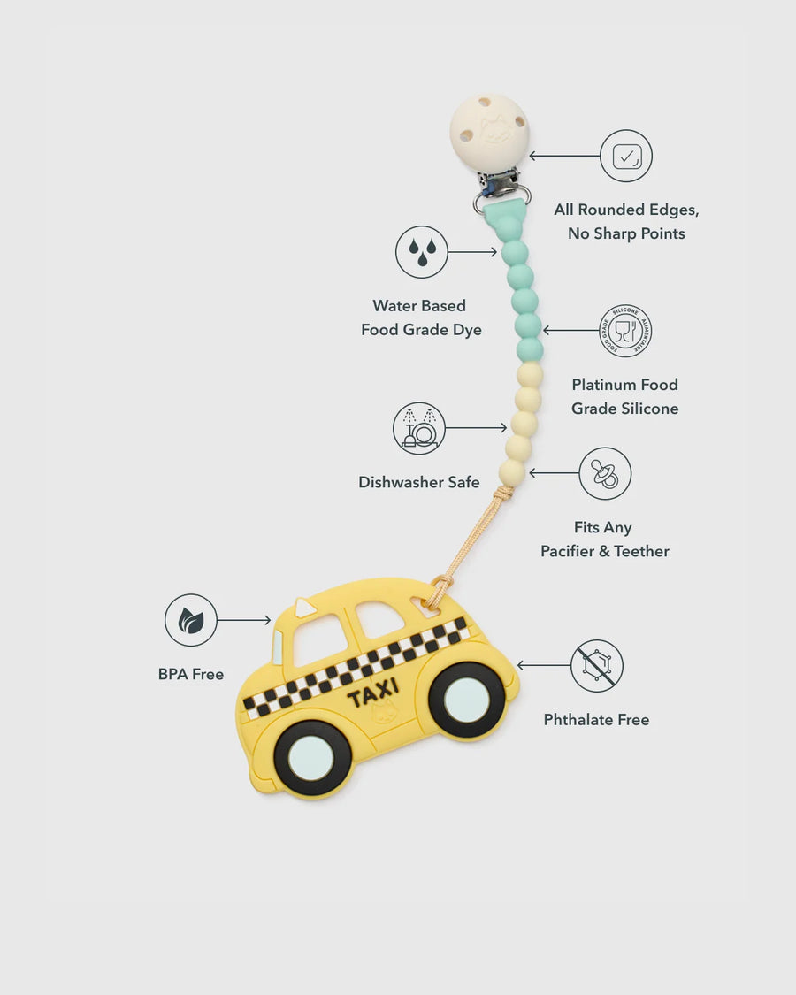Loulou Lollipop Silicone Clip Teether Set - Yellow Taxi