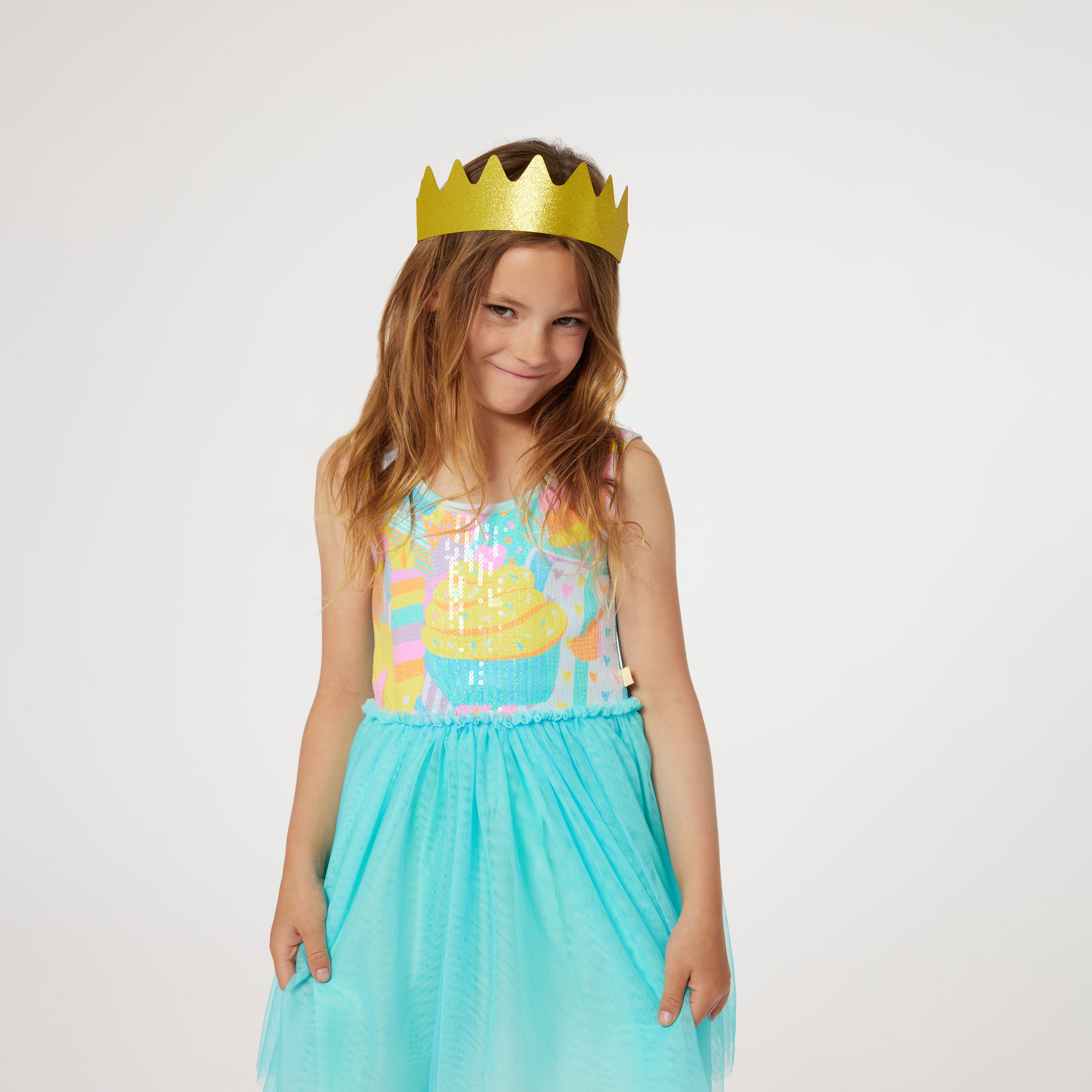 Billieblush Bi Material Sequin Tulle Dress with Glitter Crown