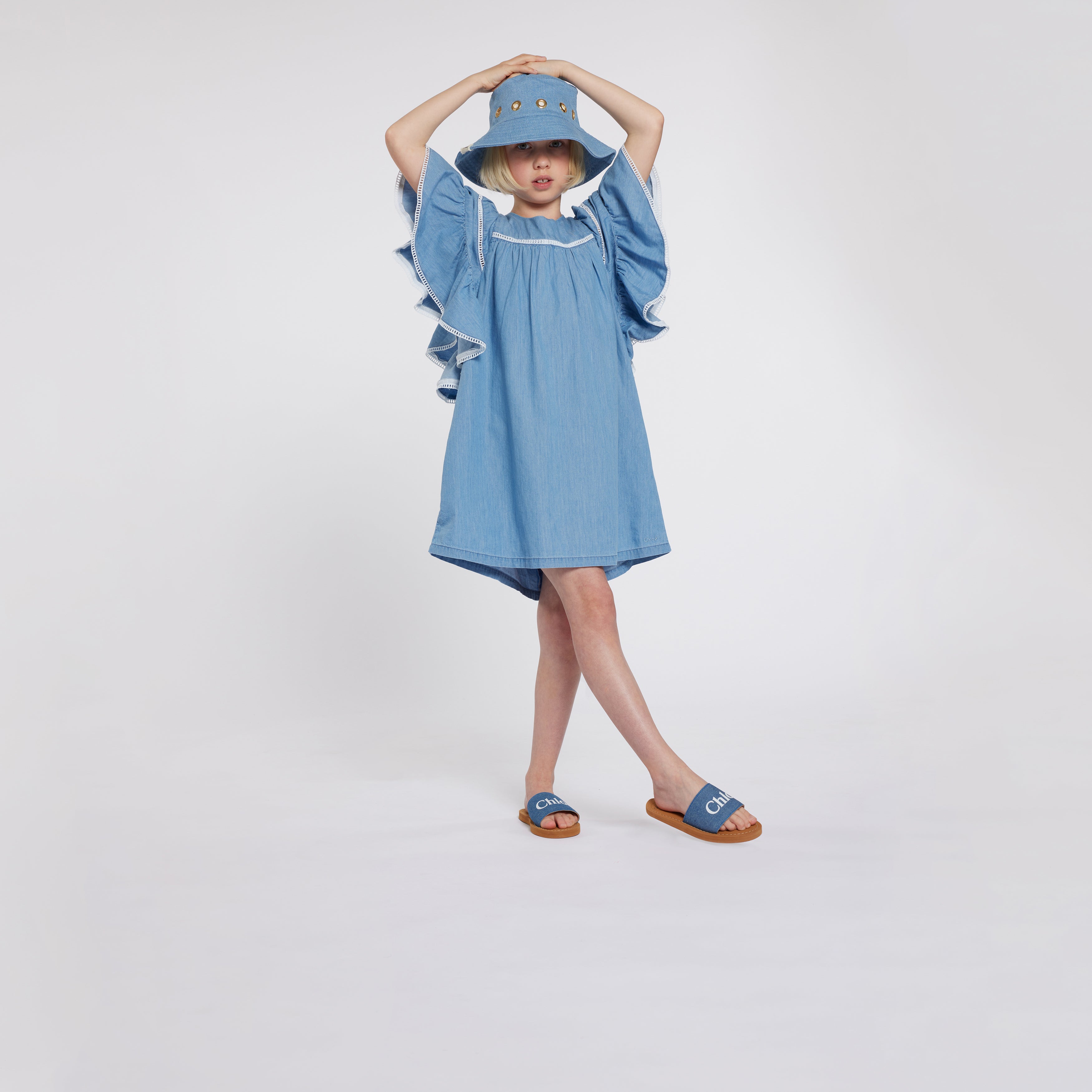 Chloe Ruffled Short Sleeve Denim Dress Enfance Baby Kids