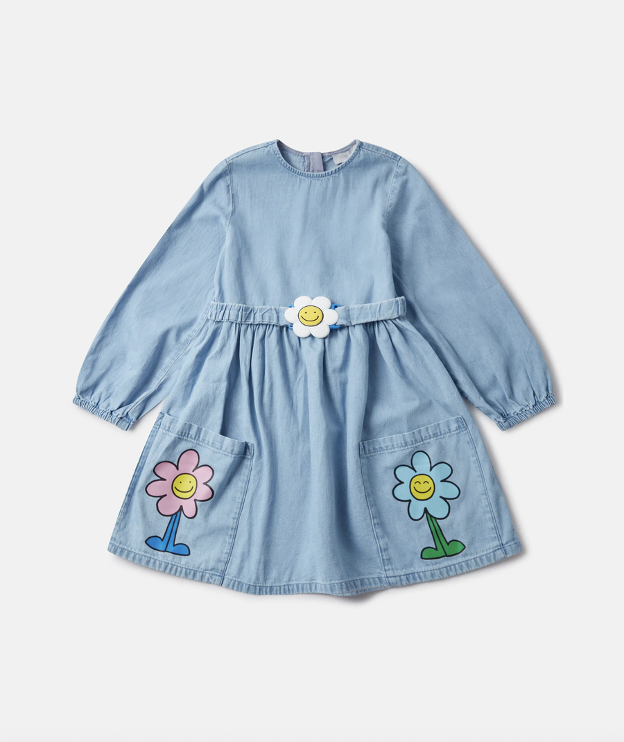 Stella McCartney Kids Flower Graphic Buckle Long-Sleeve Dress