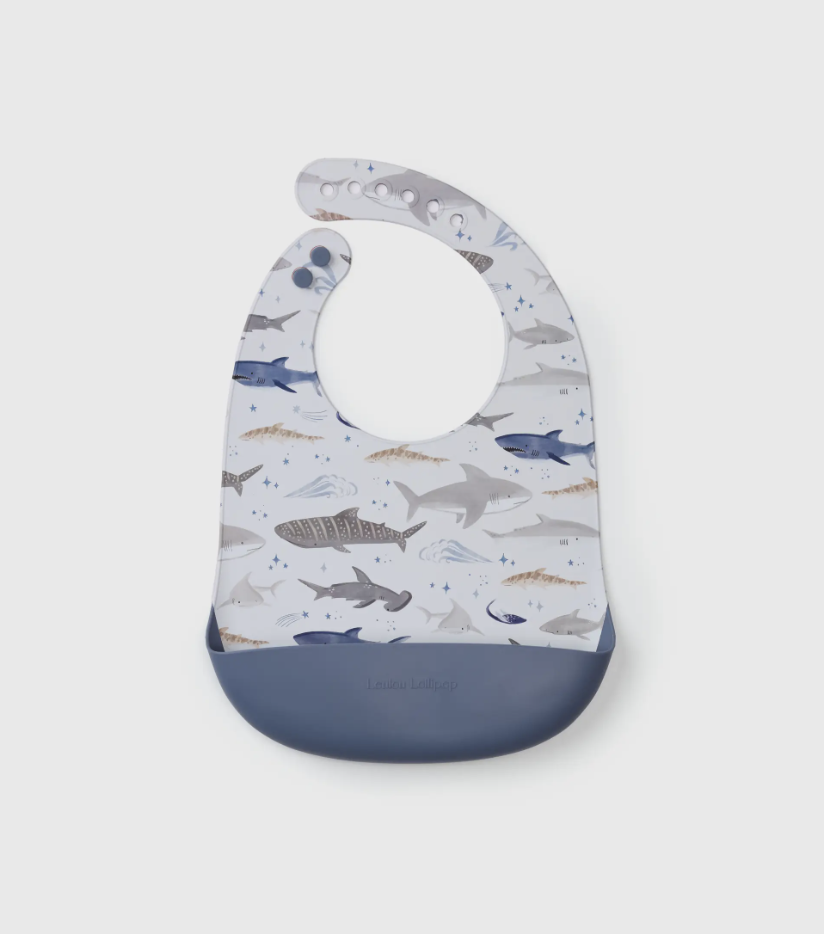 Loulou Lollipop Silicone Bib Printed - Sharks