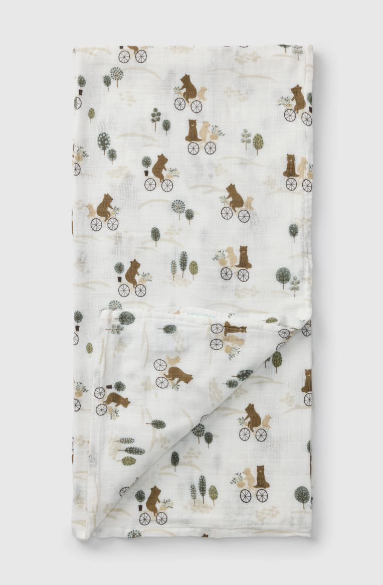 Loulou Lollipop Muslin Swaddle - Bears on Bikes