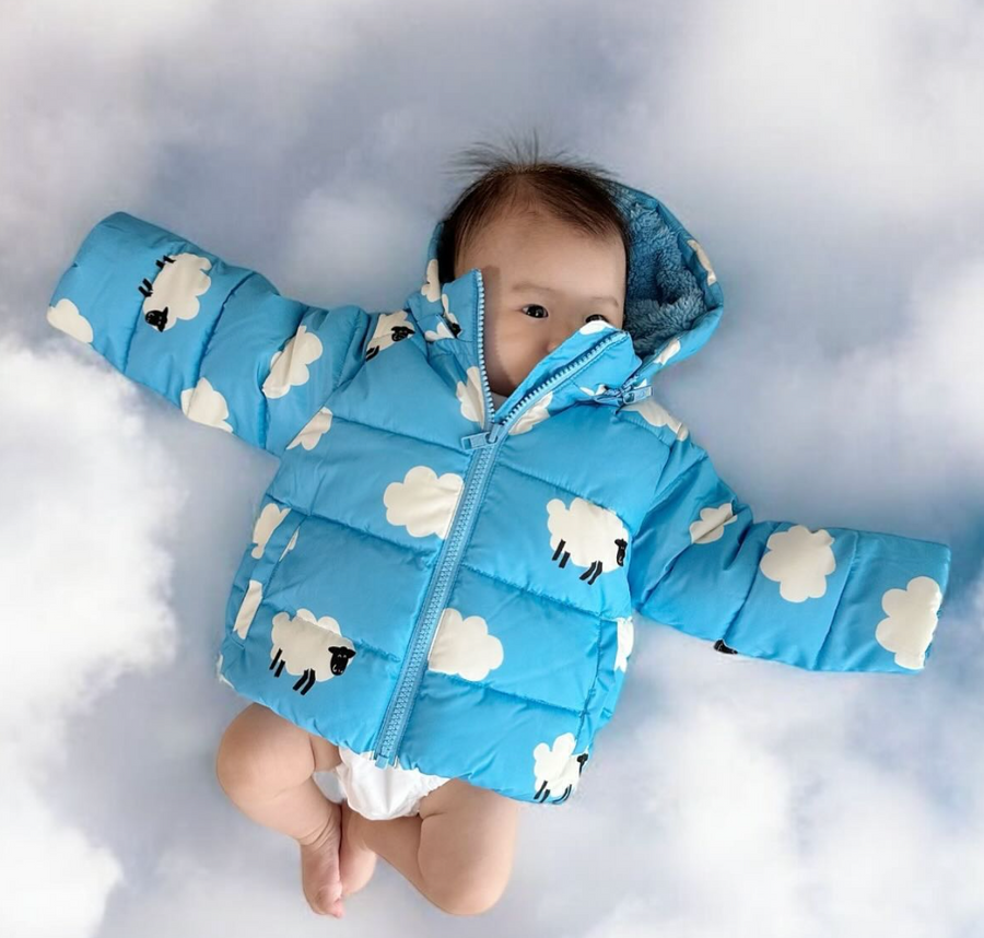 Stella McCartney Baby Blue Hooded Sheep Puffer Jacket