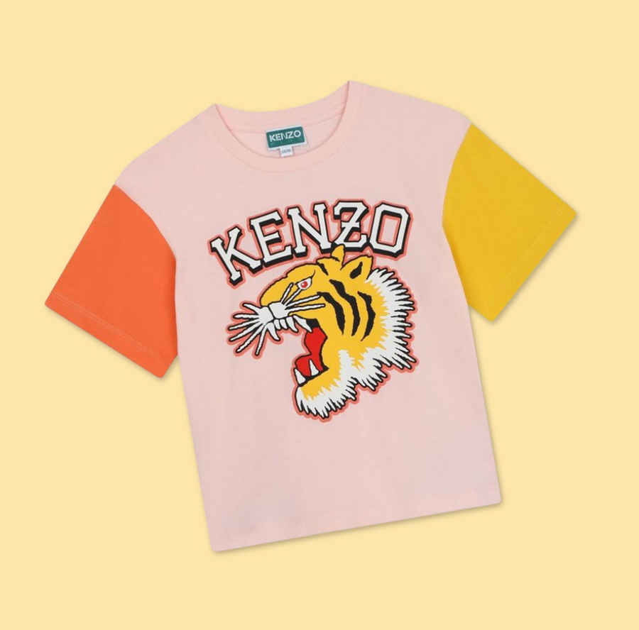 Kenzo Girls Pink Colorblock Tiger SS Tee