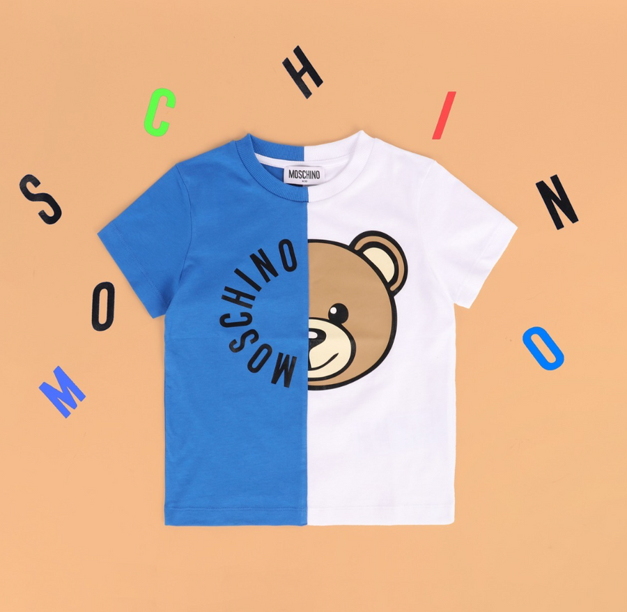 Moschino Duo Color Tee with Logo and Bear