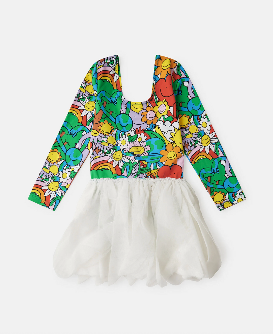 Stella McCartney Kids Earth Friends Print Tulle Petals Dress Swimwear UPF50+
