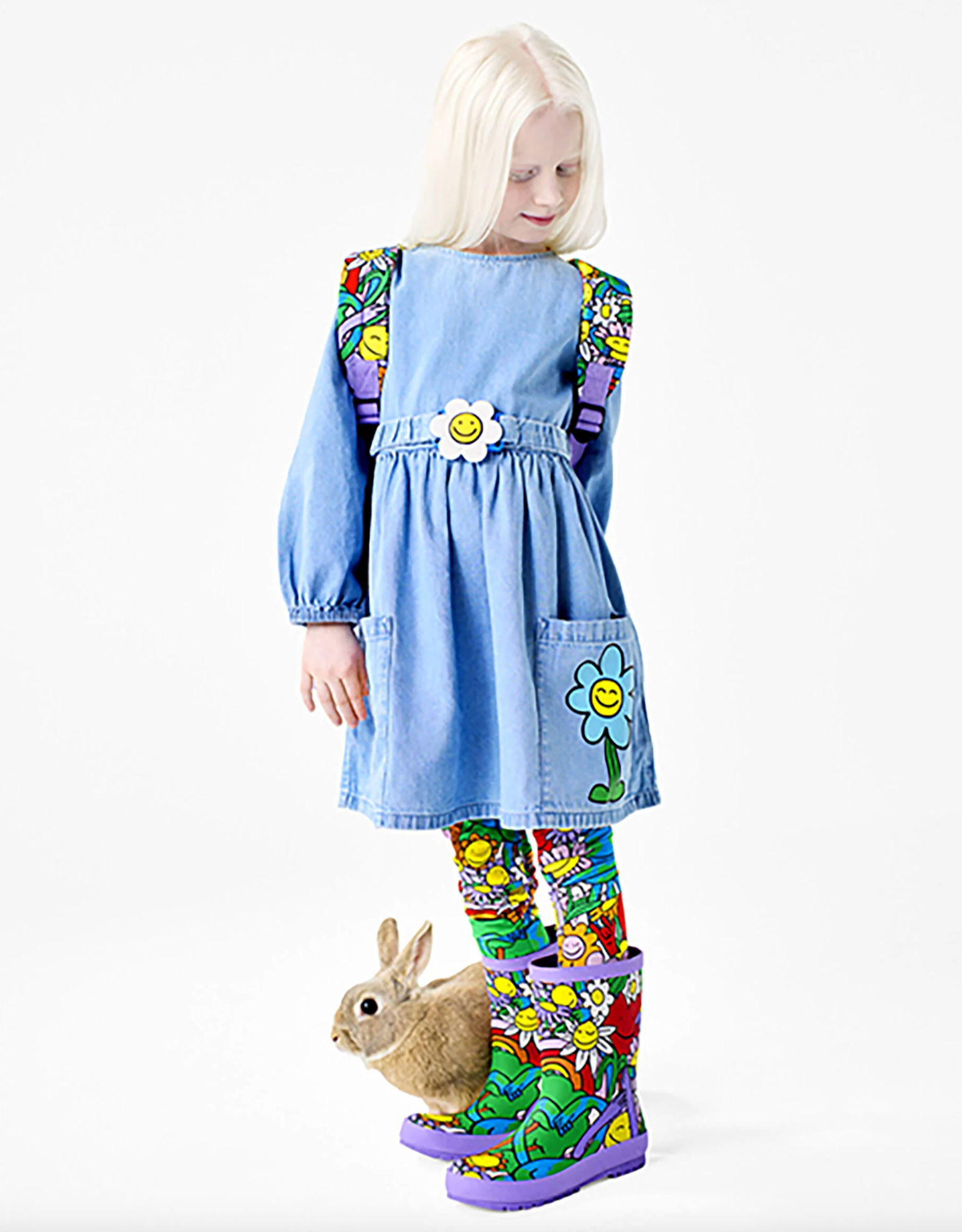 Stella McCartney Kids Flower Graphic Buckle Long-Sleeve Dress