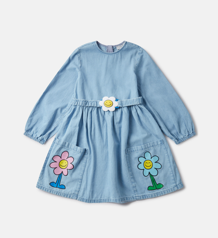 Stella McCartney Kids Flower Graphic Buckle Long-Sleeve Dress