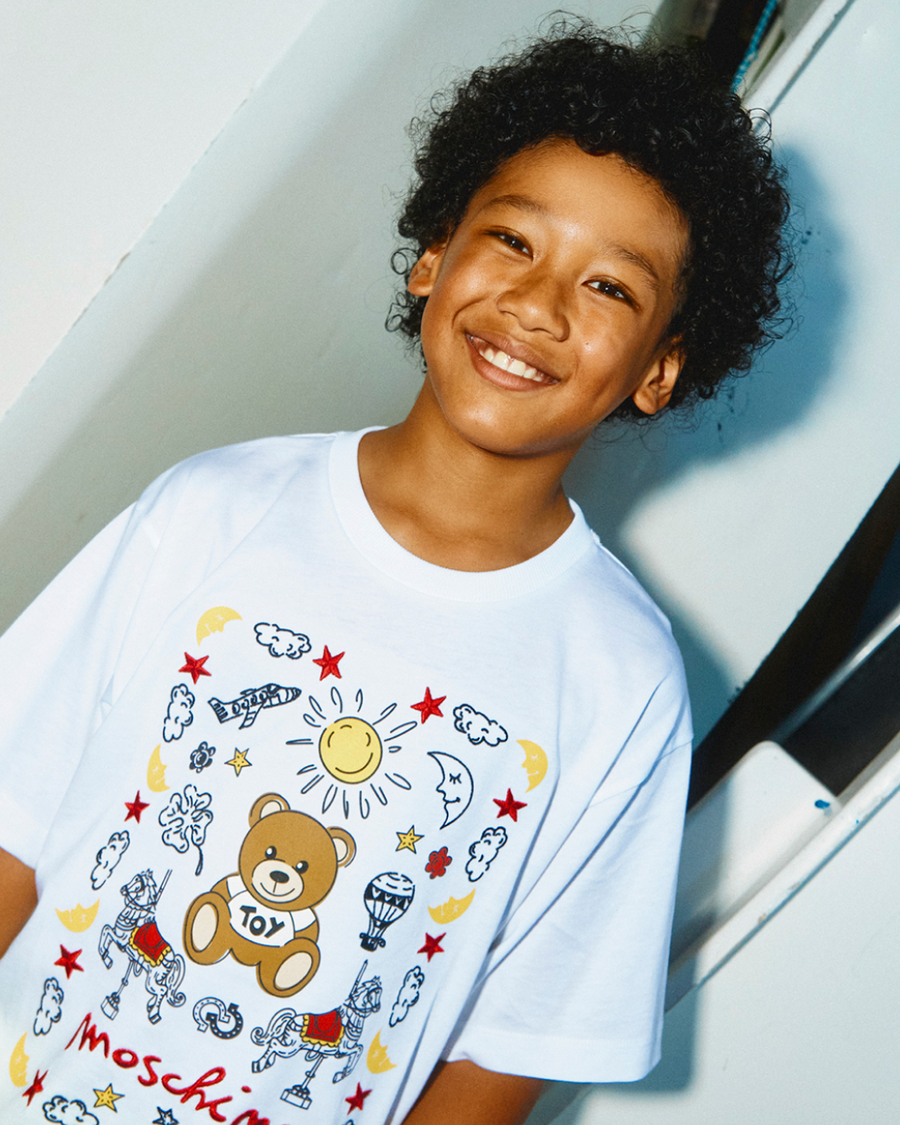 Moschino Maxi Tee with Bear Circus Embroidery