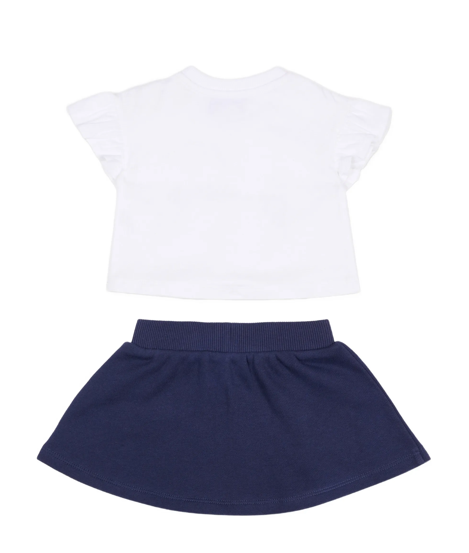 Moschino Girls White & Navy Cotton 3 Bears Logo Skirt Set