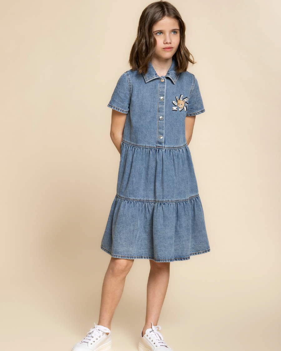 Moschino Girls Blue Washed Denim Teddy Bear Dress