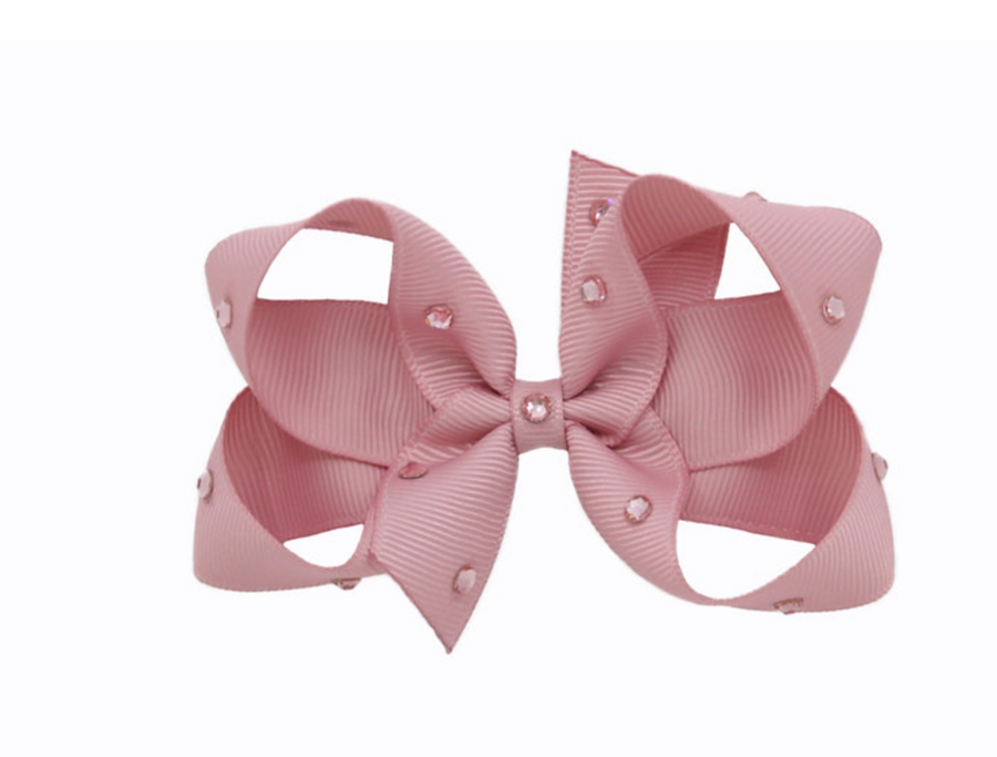 Olilia Designs Clip Classic Bow with Crystal Medium