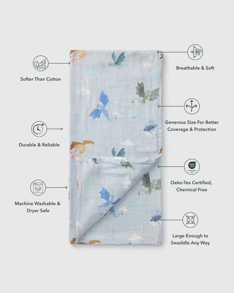 Loulou Lollipop Muslin Swaddle - Magical Dragons