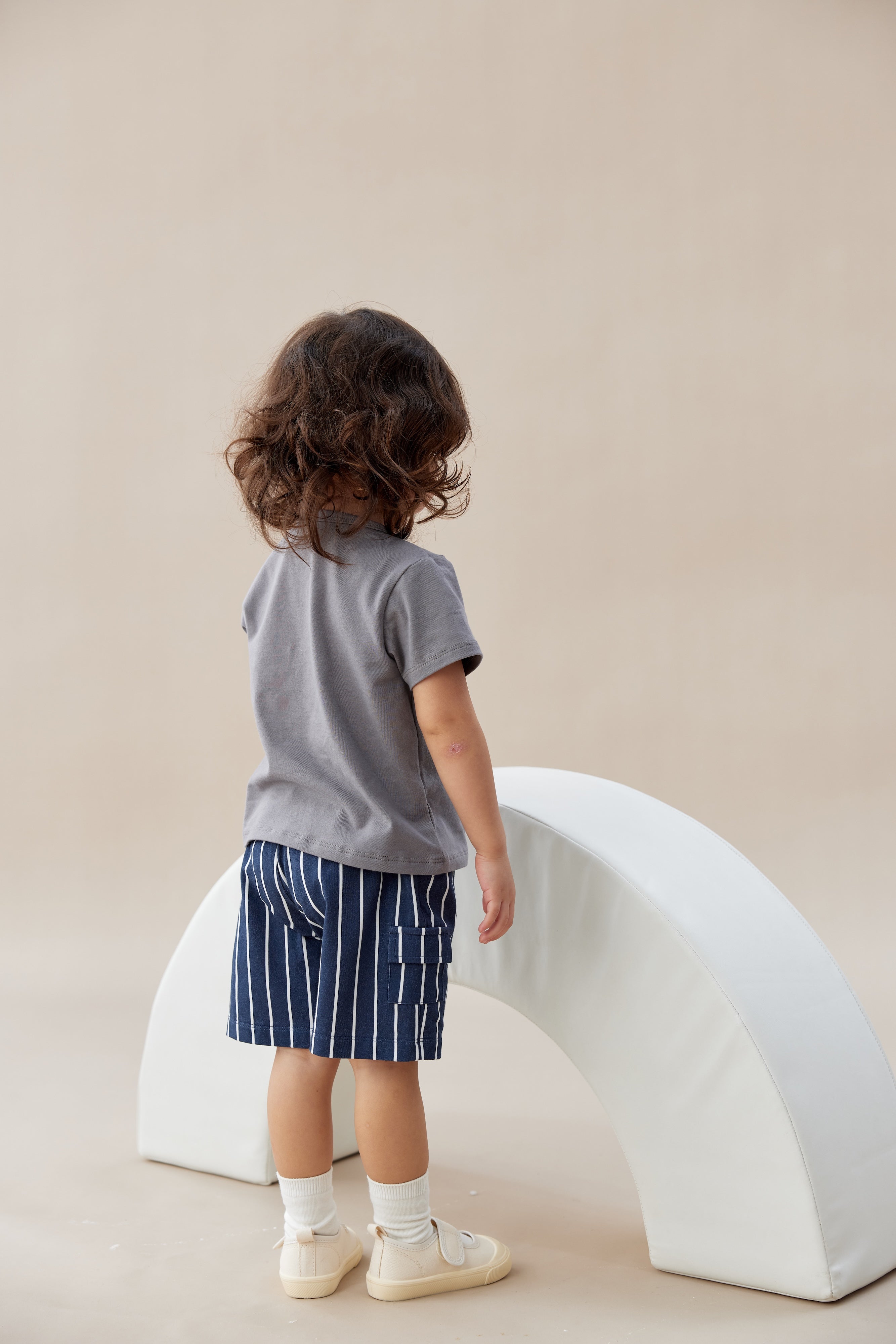 Norsu Organic Toddler Cargo Shorts-Navy Stripes