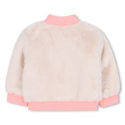 Billieblush Girls Beige-Pink Faux Fur Zip-Up Jacket