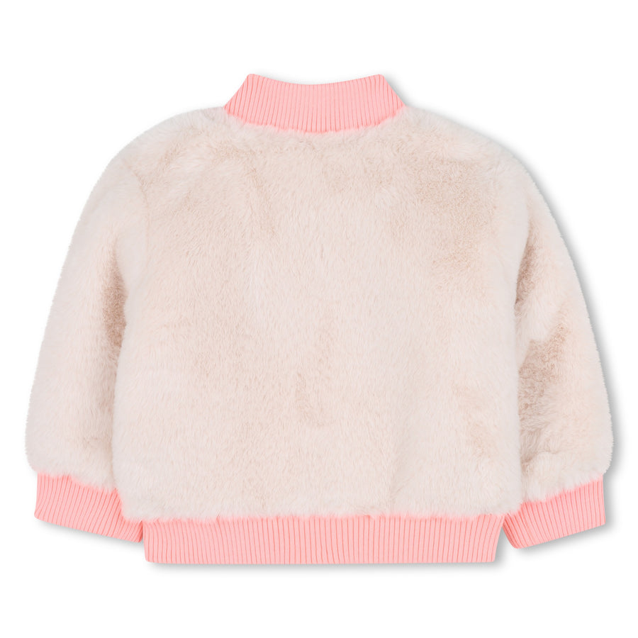 Billieblush Girls Beige-Pink Faux Fur Zip-Up Jacket