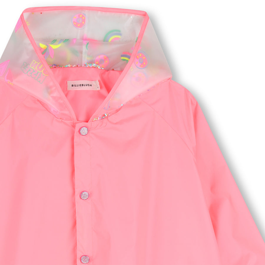Billieblush Girls Coral Pink Raincoat with Printed Hood