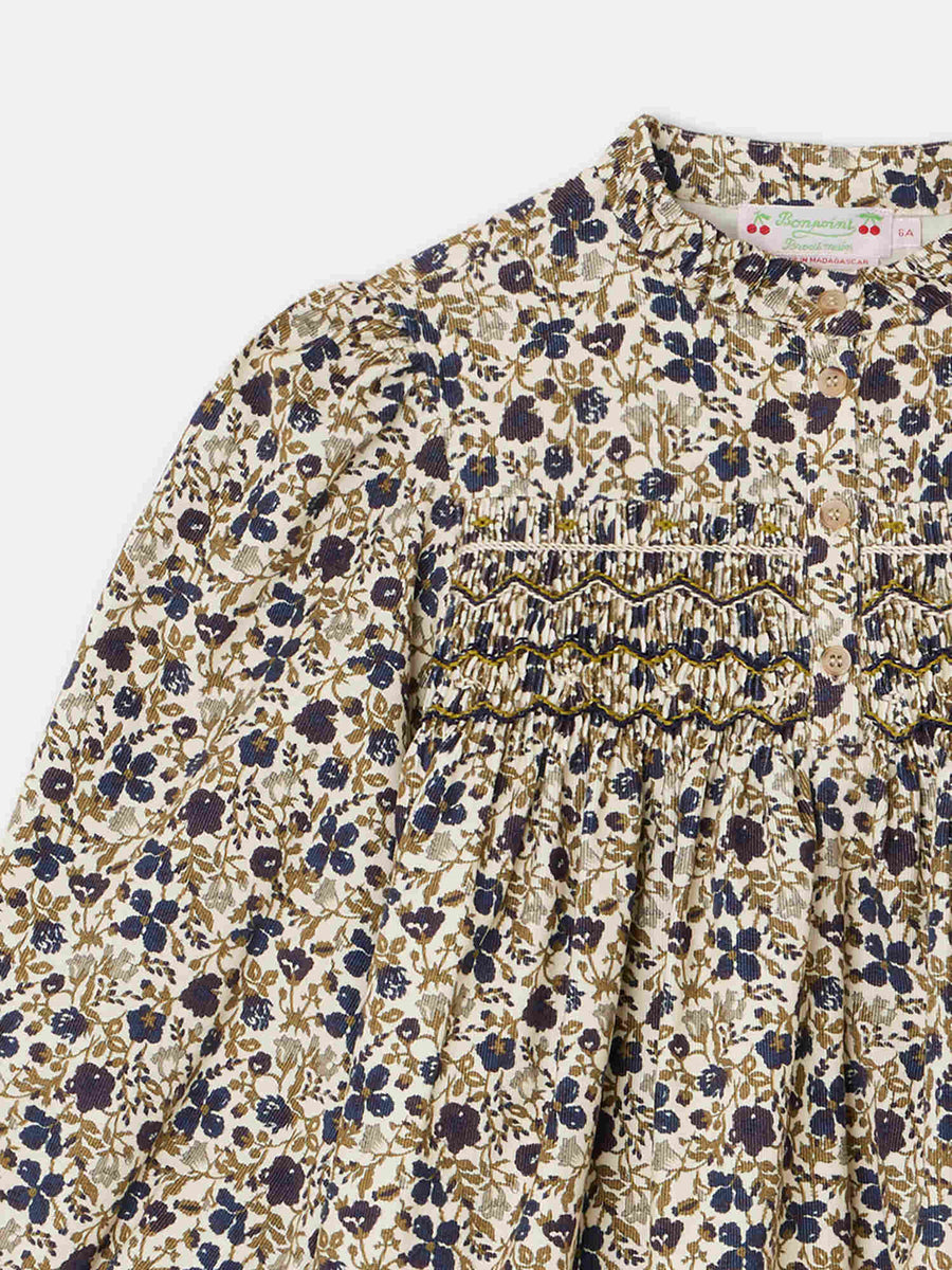Bonpoint Tamsin Smocked Beige Dress