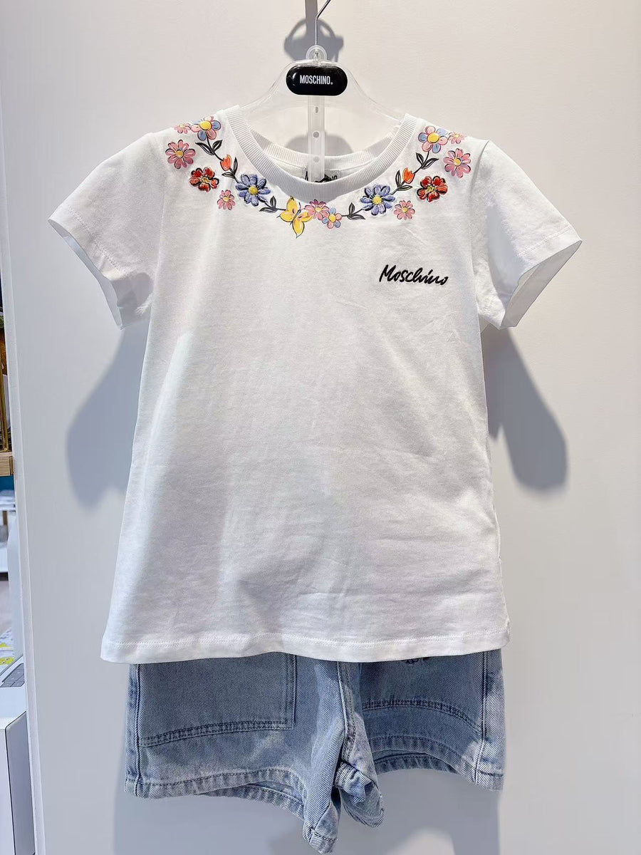 Moschino Girls Blue Denim Floral Shorts Set