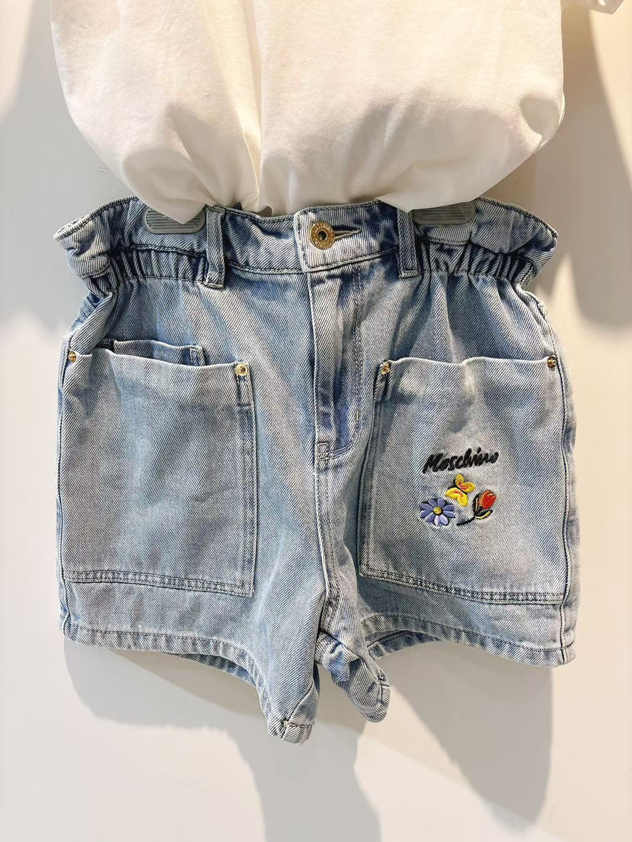 Moschino Girls Blue Denim Floral Shorts Set