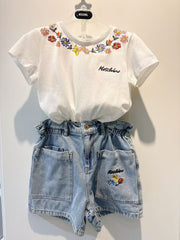 Moschino Girls Blue Denim Floral Shorts Set