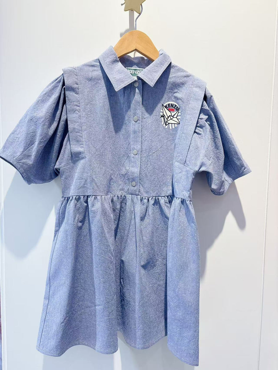 Kenzo Kids Girls Blue Chambray Seigaiha Dress Enfance Baby & Kids Kenzo Kids Girls Blue Chambray Seigaiha Dress Enfance Baby & Kids
