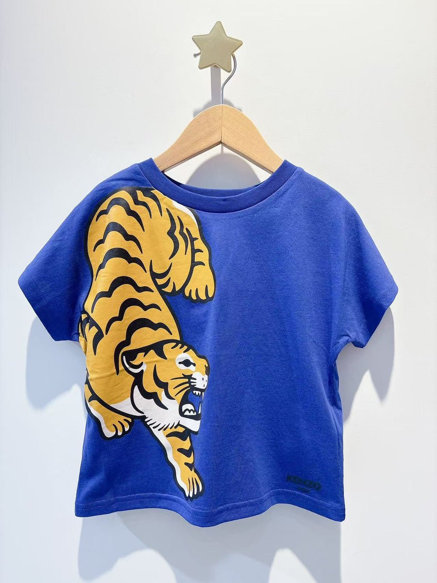Kenzo Kids Blue Organic Cotton Tiger Print T-Shirt