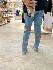 Stella McCartney Girl Denim Pants with Multicolor Stars Embro