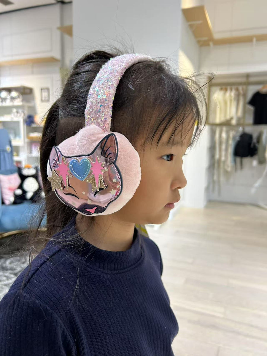 Billieblush Girls Pink Sequined Velour Ear Muffs