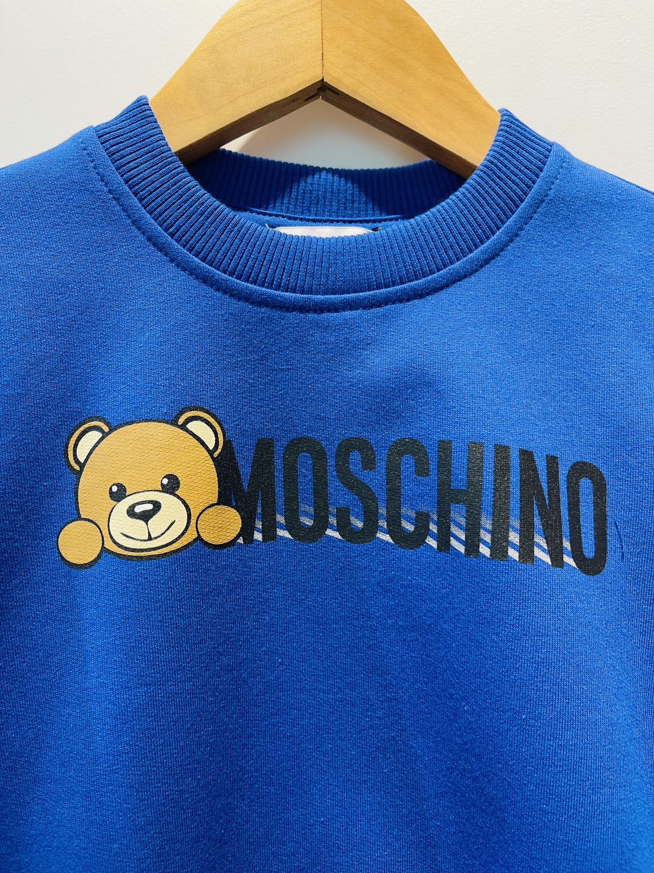 Moschino Surf Blue Long Sleeve Sweatshirt with Bear Text Logo