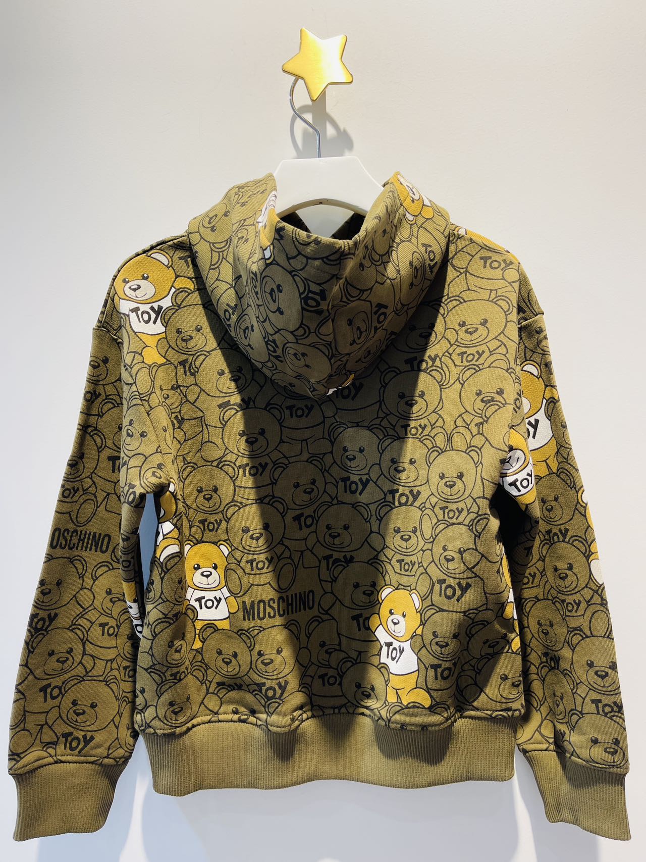 Moschino Hooded Sweatshirt with Allover Printed Bear Dark Oliver