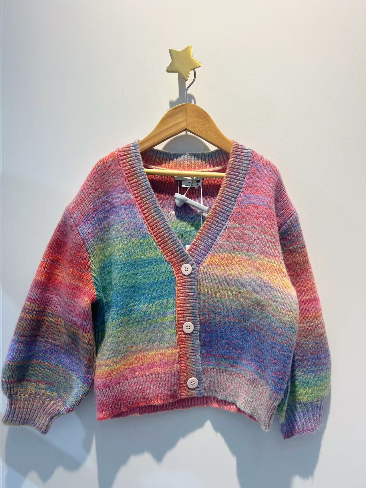 Stella McCartney Girls Pink Rainbow Cardigan with Love Embroidery