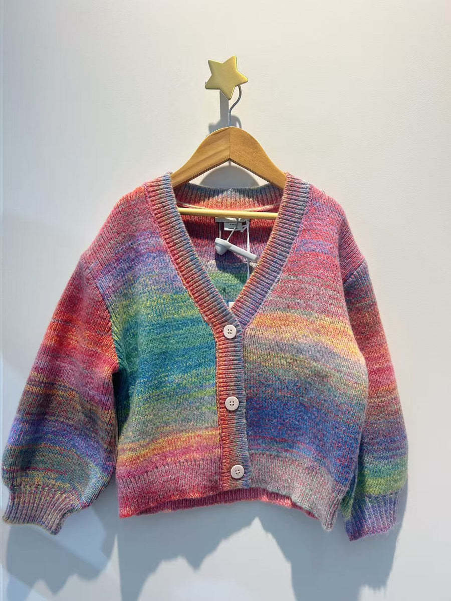 Stella McCartney Girls Pink Rainbow Cardigan with Love Embroidery