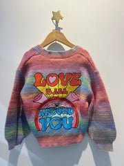 Stella McCartney Girls Pink Rainbow Cardigan with Love Embroidery