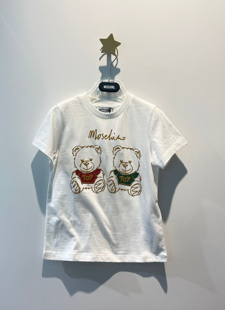 Moschino Kids Short Sleeve T-shirt With Drawing Print Of Two Bears Logo