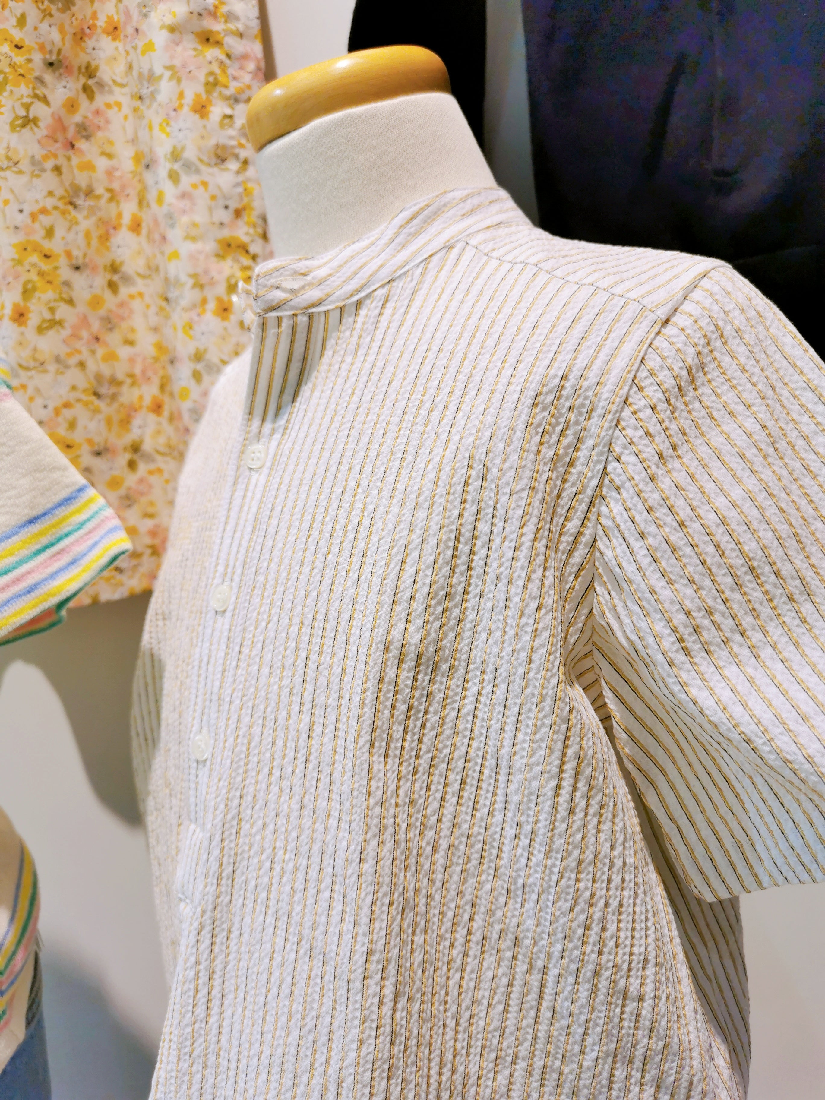 Bonpoint Boys Stripped Cotton Shirt Pale Yellow