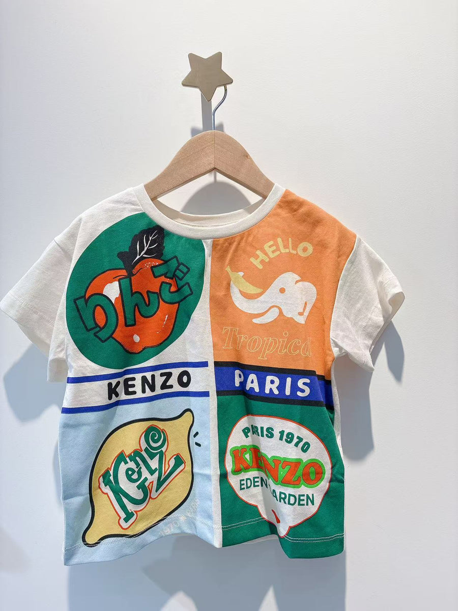 Kenzo Ivory Cotton Fruits Stickers T-Shirt