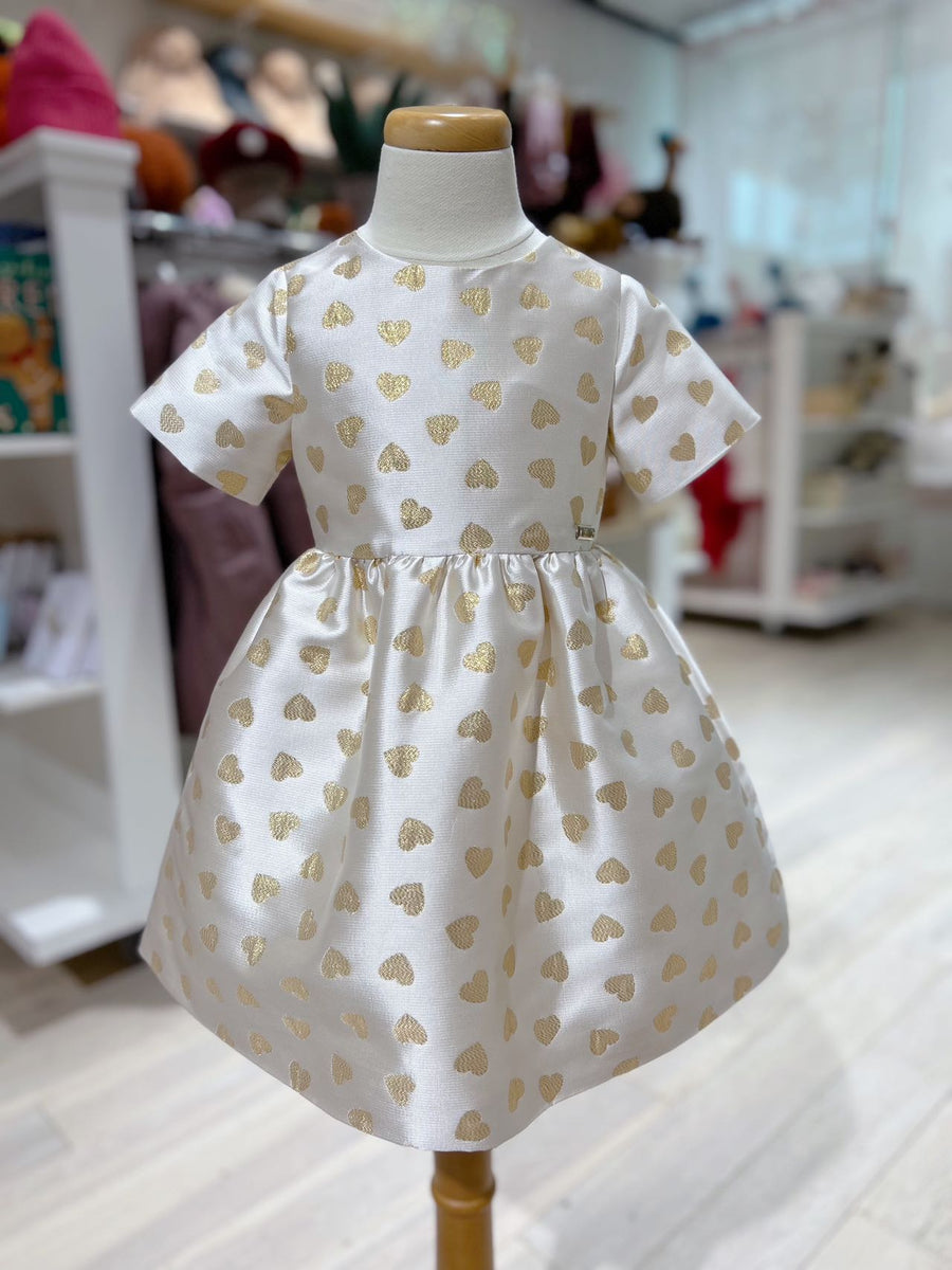 Moschino Kids Girls Moschino Dress Moschino Girls Ivory Gold Hearts Jacquard Dress Enfance Baby Moschino Kids Girls Moschino Dress Moschino Girls Ivory Gold Hearts Jacquard Dress Enfance Baby