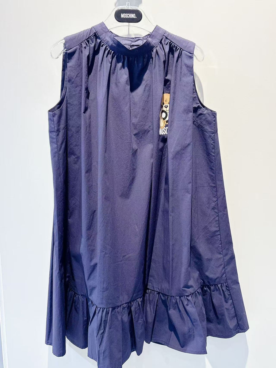 Moschino Girls Navy Blue Cotton Dress