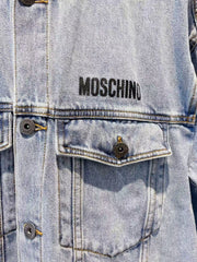 Moschino Blue Hooded Denim Jacket With Teddy Bear