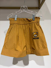 Moschino Girls Patch Ruffled Waist Brown Shorts