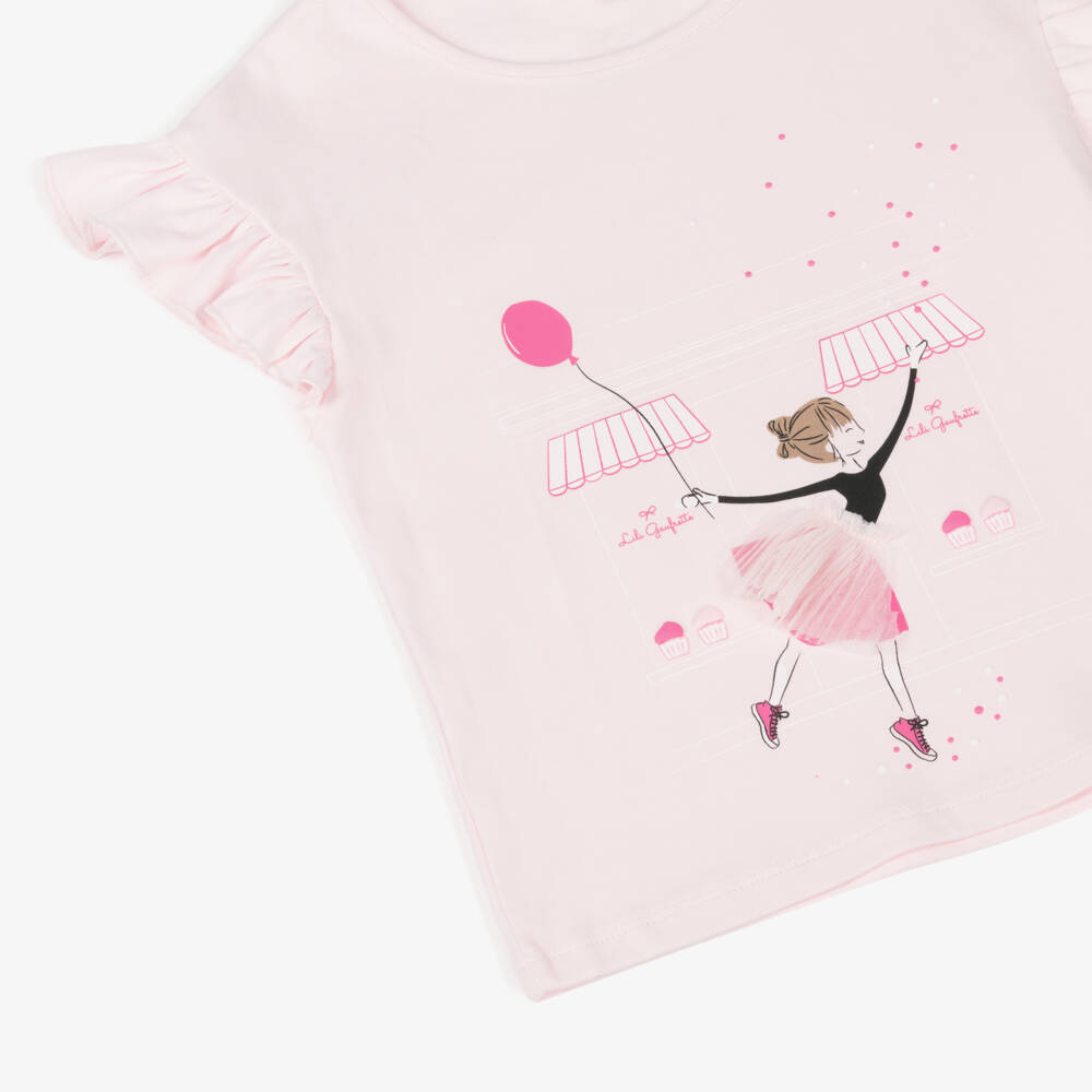 Lili Gaufrette Primrose pink Girls Tshirt Ruffles on Sleeves