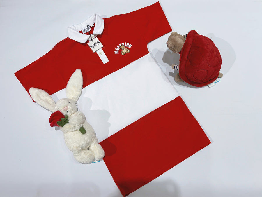 Moschino Striped Red Polo Buttons Dress