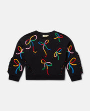 Stella McCartney Girls Black Cotton Embroidered Bow Sweatshirt