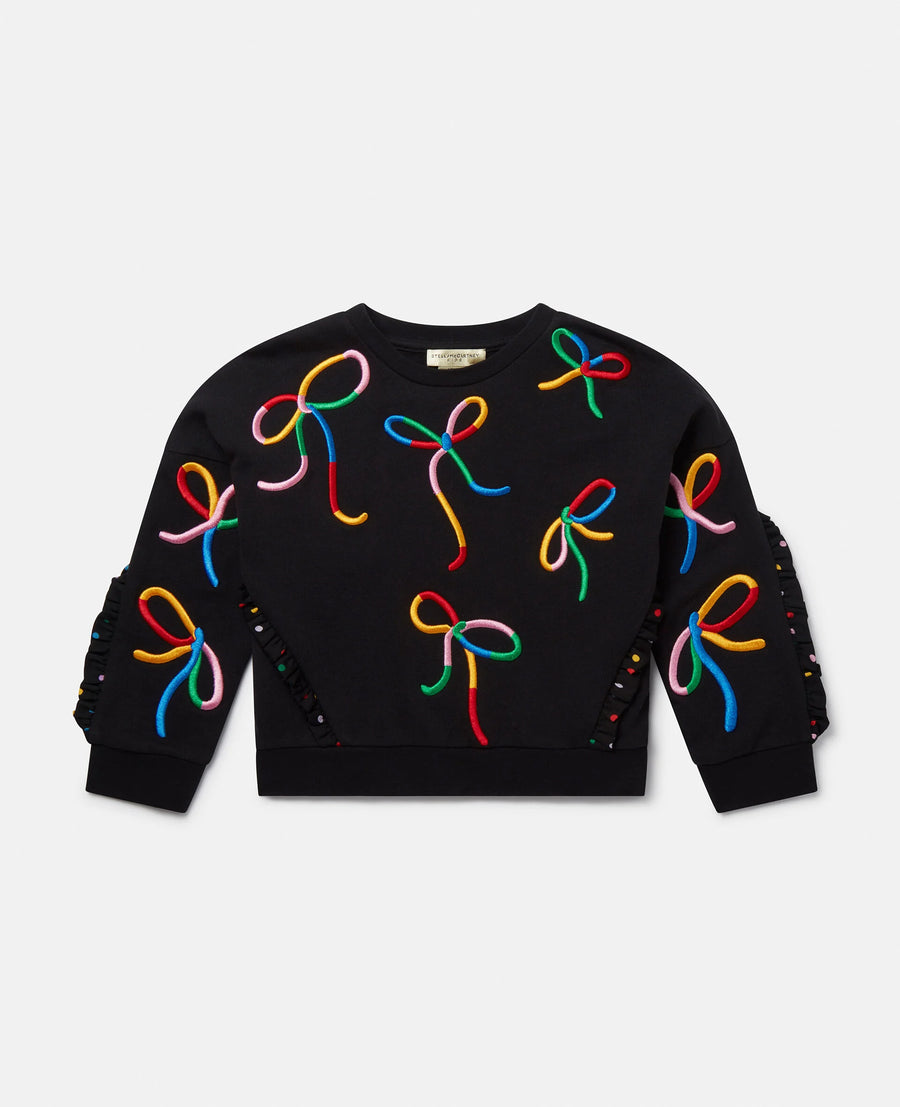 Stella McCartney Girls Black Cotton Embroidered Bow Sweatshirt