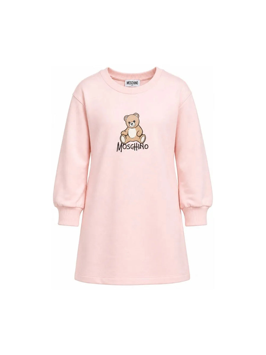 Moschino Kids Pink Sweat Dress with Bear Print