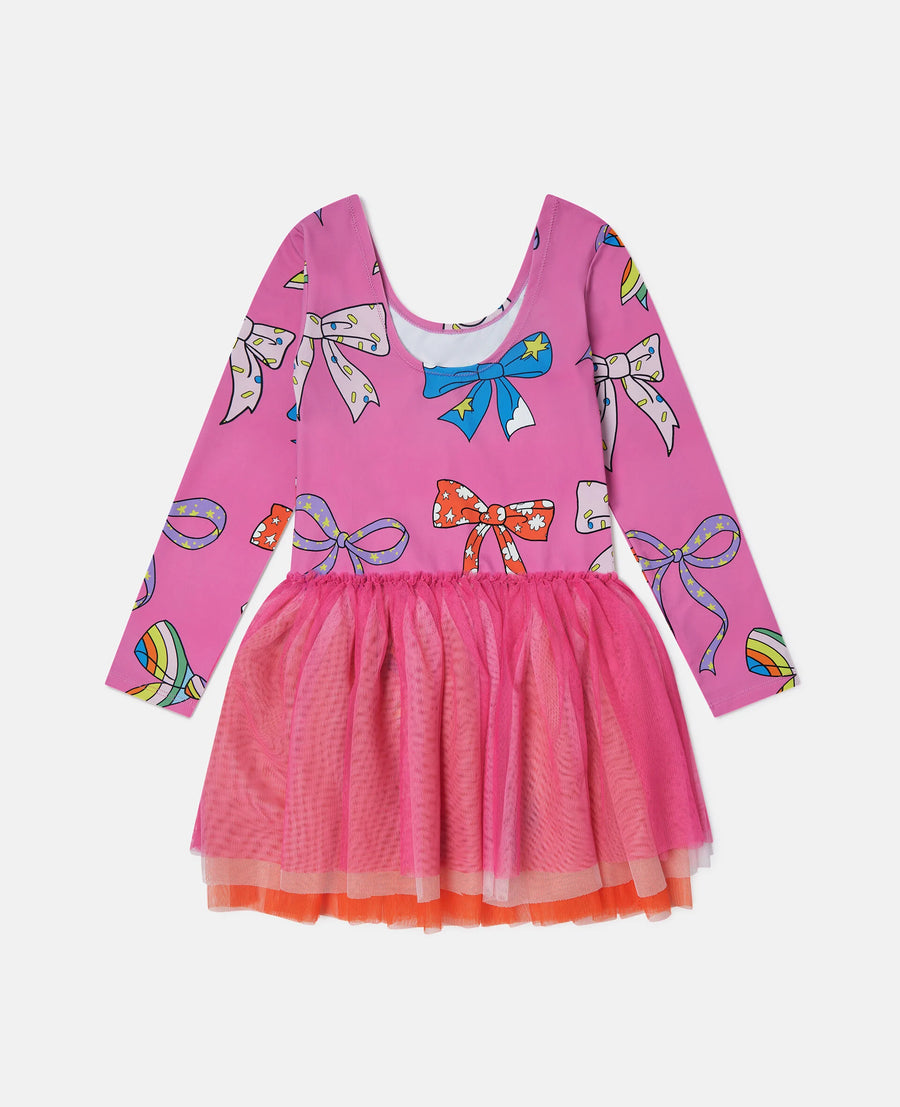 Stella McCartney Kids Bow Print Layered Tulle Dress
