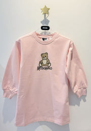 Moschino Kids Pink Sweat Dress with Bear Print