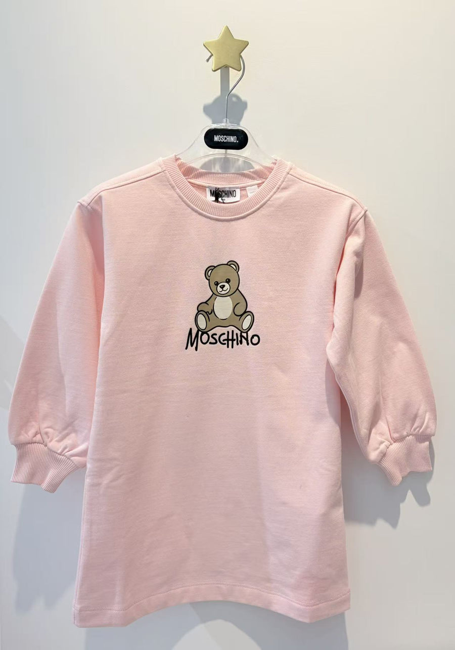 Moschino Kids Pink Sweat Dress with Bear Print